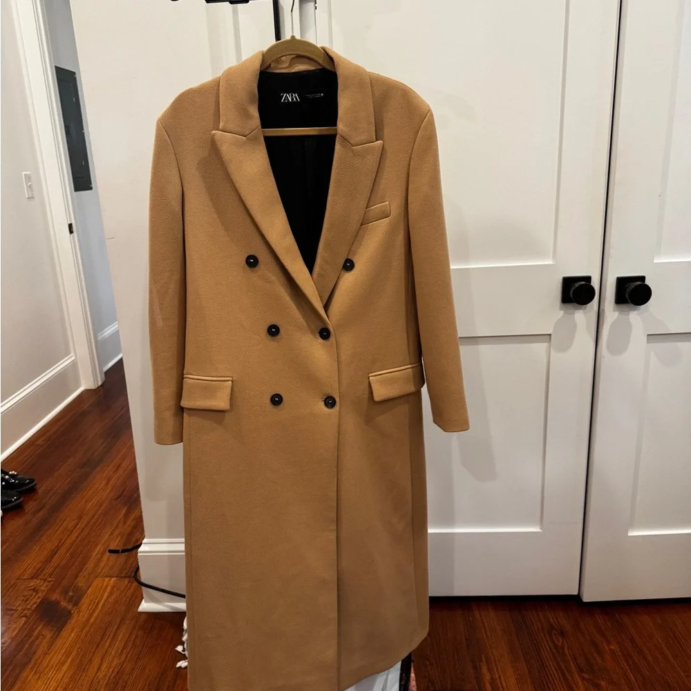 Zara Women's Camel Double-Breasted Trench Coat - Picture 1 of 5